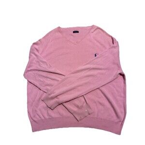 Polo Ralph Lauren Men’s Lightweight Pink Pima Cotton V-Neck Pullover Sweater XL